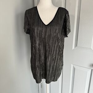 Jennifer Lopez Silver Metallic Short Sleeve Tunic Top- Women's Sz L Glitter Glam